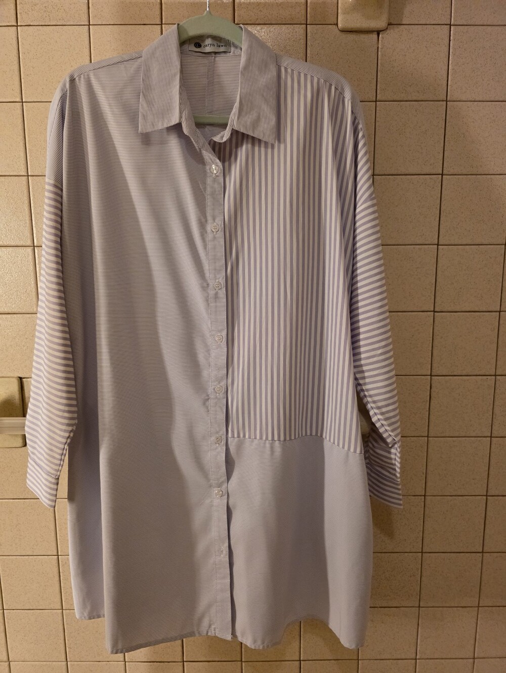 CARYN LAWN  Light Lavender Striped Button-Up Tunic Dress